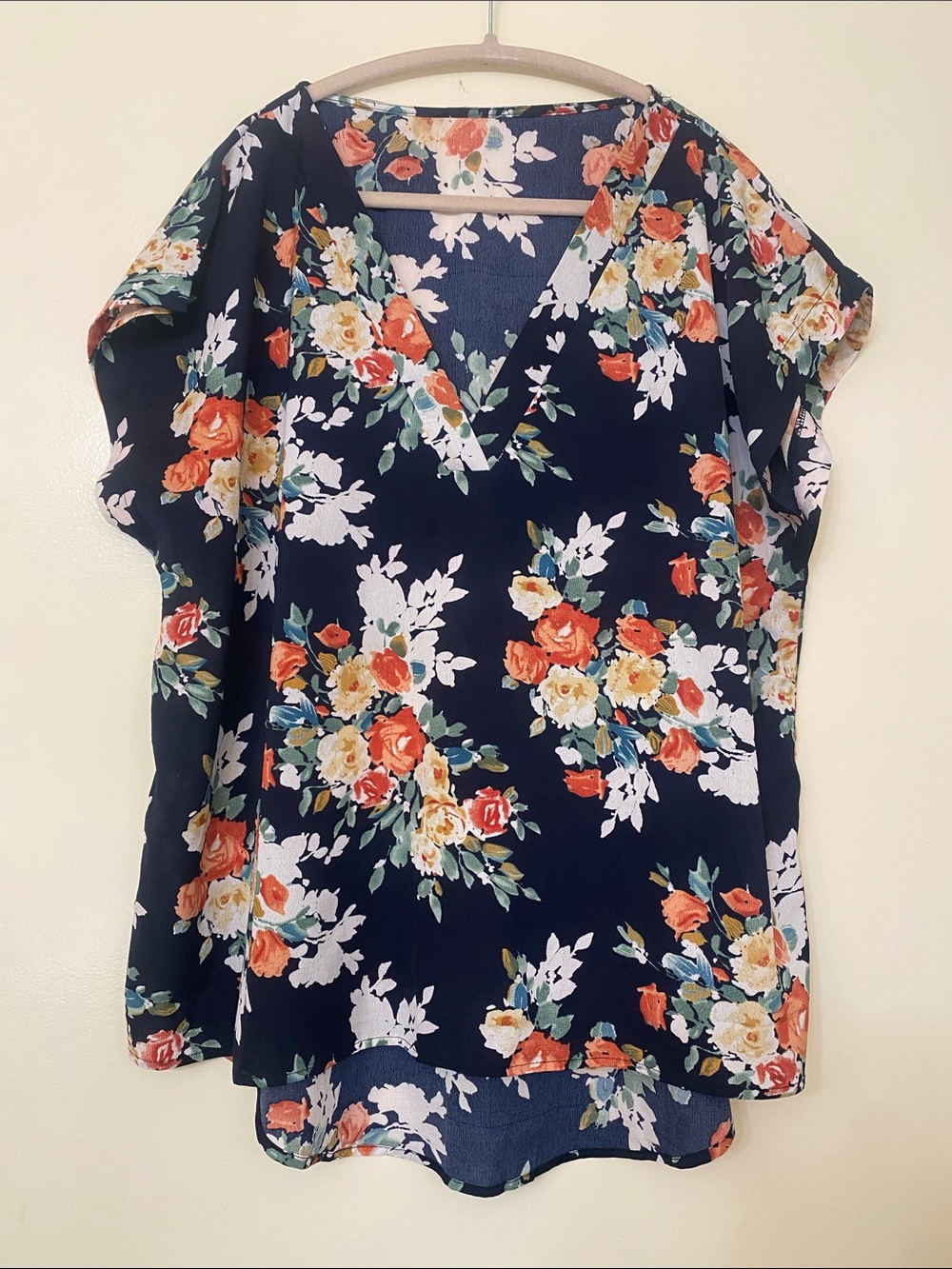 Women’s Navy Floral V-Neck Blouse